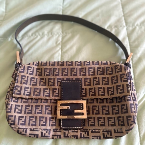 Fendi Handbags - Authentic Fendi Baguette bag in Navy and Grey Zucca Monogram Canvas.
